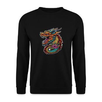 Asiatischer Drache - Japan - Chinesisch - Unisex Pullover - Schwarz - Vorne - Alina (178cm) & Michal (187cm)