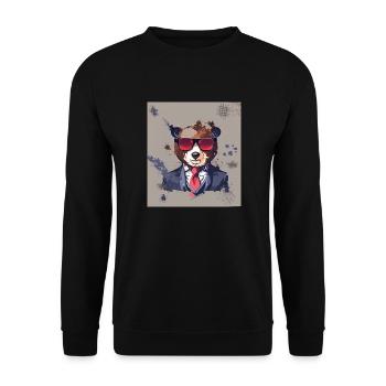 Bär mit Sonnenbrille, Krawatte und Anzug - Unisex Pullover - Schwarz - Vorne - Alina (178cm) & Michal (187cm)