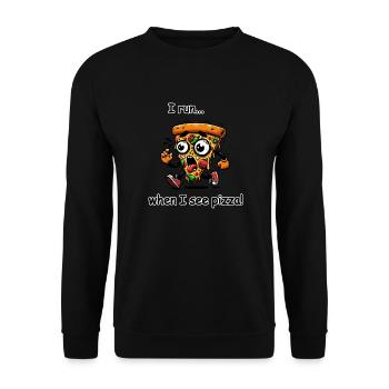 I run when I see Pizza - Unisex Pullover - Schwarz - Vorne - Alina (178cm) & Michal (187cm)
