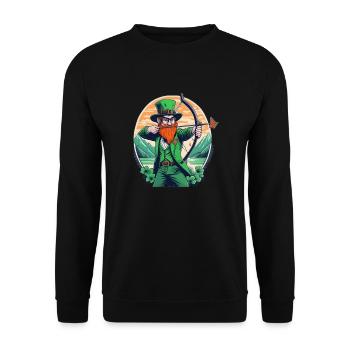 St. Patrick's Day Kleeblatt Bogenschießen - Unisex Pullover - Schwarz - Vorne - Alina (178cm) & Michal (187cm)
