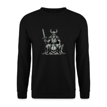 Wikinger mit Schwert auf einem Schädel - Unisex Pullover - Schwarz - Vorne - Alina (178cm) & Michal (187cm)