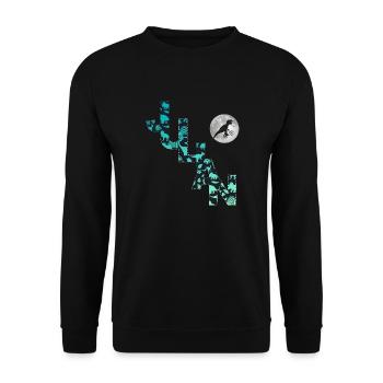 JULIAN - Schöner Jungen Name mit Dinosaurier - Unisex Pullover - Schwarz - Vorne - Alina (178cm) & Michal (187cm)