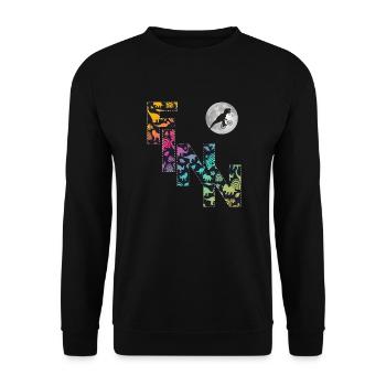 FINN - Schöner Jungen Name mit Dinosaurier - Unisex Pullover - Schwarz - Vorne - Alina (178cm) & Michal (187cm)