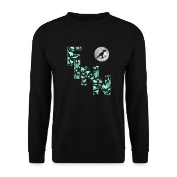 FINN - Schöner Jungen Name mit Dinosaurier - Unisex Pullover - Schwarz - Vorne - Alina (178cm) & Michal (187cm)
