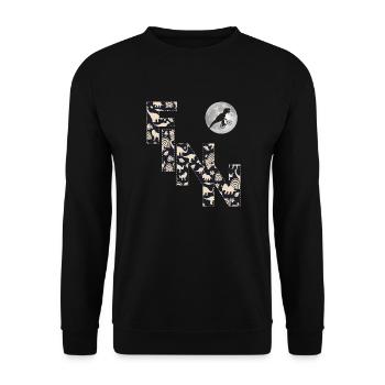 FINN - Schöner Jungen Name mit Dinosaurier - Unisex Pullover - Schwarz - Vorne - Alina (178cm) & Michal (187cm)