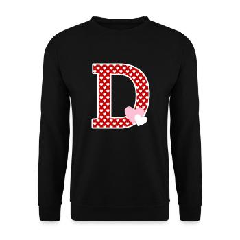 Buchstabe D Herz - Unisex Pullover - Schwarz - Vorne - Alina (178cm) & Michal (187cm)