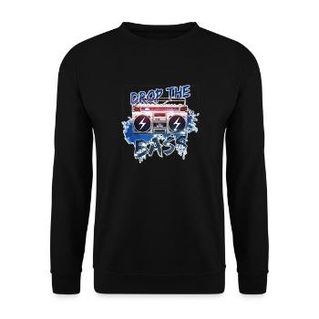 Drop the Bass - 80er Style Retro Oldschool Musik - Unisex Pullover - Schwarz - Vorne - Alina (178cm) & Michal (187cm)
