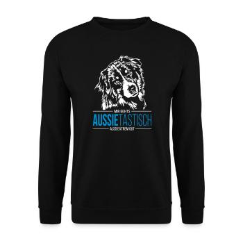 AUSSIETASTISCH Australian Shepherd - Unisex Pullover - Schwarz - Vorne - Alina (178cm) & Michal (187cm)