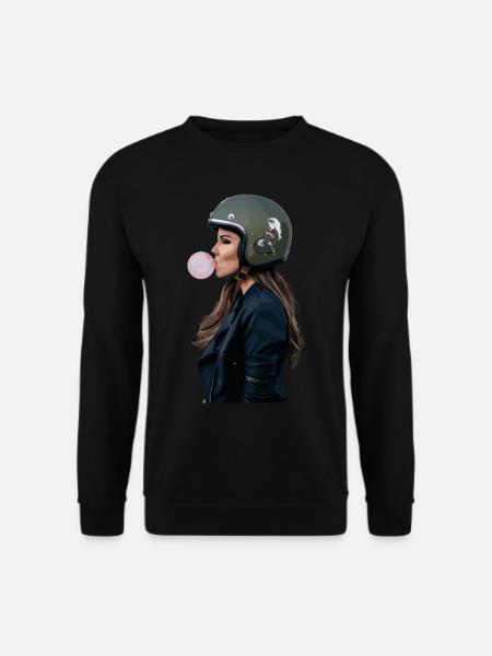 Coole Motorradfahrerin Bikerin kaut Kaugummi - Unisex Pullover - Schwarz