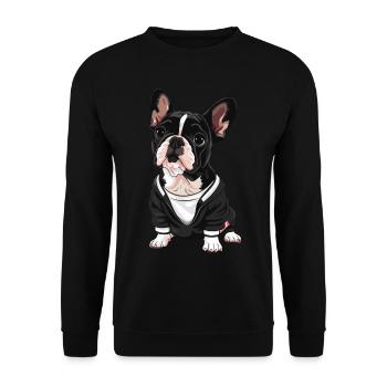 Niedliche Bulldogge Mops Hund - Unisex Pullover - Schwarz - Vorne - Alina (178cm) & Michal (187cm)
