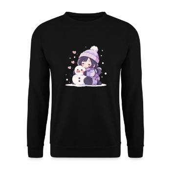 Süßer Weihnachts Schneemann Mädchen Winter-Design - Unisex Pullover - Schwarz - Vorne - Alina (178cm) & Michal (187cm)