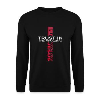 jesus and pizza faith church pray god believe - Unisex Sweatshirt - black - Front - Alina (178cm) & Michal (187cm)