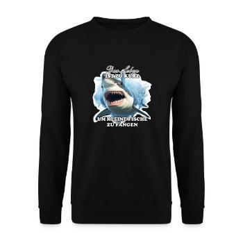 Großer Hai, große Ziele! - Das Leben ist zu kurz - Unisex Pullover - Schwarz - Vorne - Alina (178cm) & Michal (187cm)