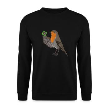 Rotkehlchen Glücksklee Vogel Zeichnung Viel Glück - Unisex Pullover - Schwarz - Vorne - Alina (178cm) & Michal (187cm)