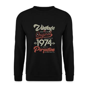 1974 Vintage Birthday Born 1974 - Unisex Sweatshirt - black - Front - Alina (178cm) & Michal (187cm)