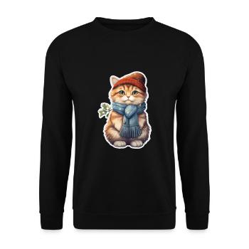 Chat en hiver avec bonnet et écharpe - Sweat-shirt Unisexe - noir - Devant - Alina (178cm) & Michal (187cm)