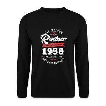 1958 Geburtstag Rentner geboren 1958 - Unisex Pullover - Schwarz - Vorne - Alina (178cm) & Michal (187cm)