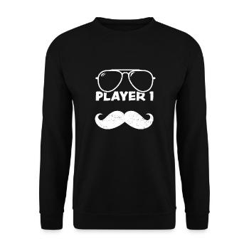 Player 1 - Father's Day - Unisex Pullover - Schwarz - Vorne - Alina (178cm) & Michal (187cm)