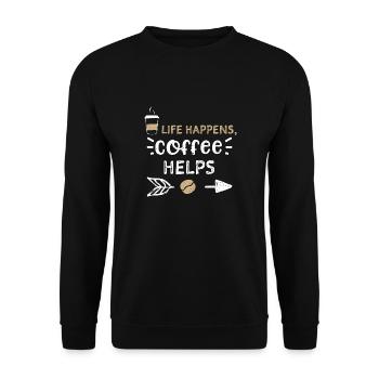 Life happens, coffee helps - Unisex Pullover - Schwarz - Vorne - Alina (178cm) & Michal (187cm)