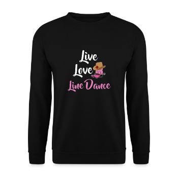 Live Love Line Dance Country Musik Spruch - Unisex Pullover - Schwarz - Vorne - Alina (178cm) & Michal (187cm)