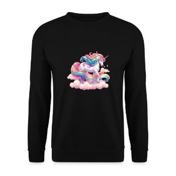 Bunter Einhorn mit Regenbogen und rosa Wolke - Unisex Pullover - Schwarz - Vorne - Alina (178cm) & Michal (187cm)