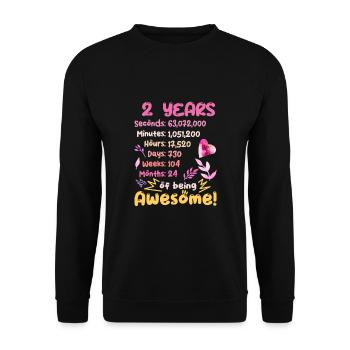 2 ans ! Cadeau d’anniversaire pour les 2 ans - Sweat-shirt Unisexe - noir - Devant - Alina (178cm) & Michal (187cm)