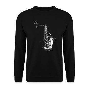 SAXOPHONE, SAXOPHONE ET SAXOPHONISTE SUR NOIR - Sweat-shirt Unisexe - noir - Devant - Alina (178cm) & Michal (187cm)