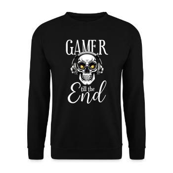 Gamer zocken Totenkopf Kopfhörer till the end - Unisex Pullover - Schwarz - Vorne - Alina (178cm) & Michal (187cm)