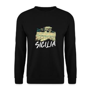 Griechische Tempelillustration: Sizilianische Pracht - Unisex Pullover - Schwarz - Vorne - Alina (178cm) & Michal (187cm)