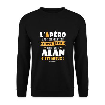 Alan Apero T shirt Humour personnalisé alan - Sweat-shirt Unisexe - noir - Devant - Alina (178cm) & Michal (187cm)