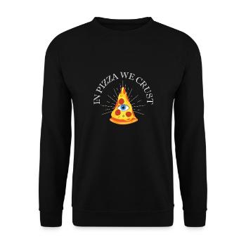 In Pizza We Crust All Seeing Eye Lustiger Pizza - Unisex Pullover - Schwarz - Vorne - Alina (178cm) & Michal (187cm)