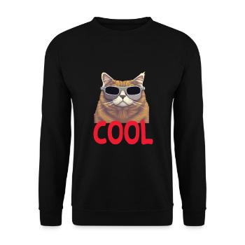 Cool Katze - Cool Cat - Unisex Pullover - Schwarz - Vorne - Alina (178cm) & Michal (187cm)