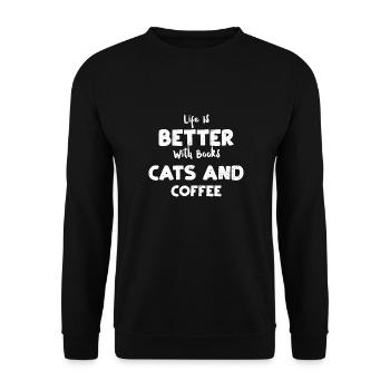 Life Is Better With Books Cats A... - Unisex Sweatshirt - black - Front - Alina (178cm) & Michal (187cm)