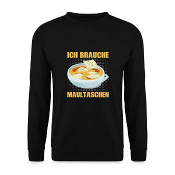 ICH BRAUCHE MAULTASCHEN - Unisex Pullover - Schwarz - Vorne - Alina (178cm) & Michal (187cm)