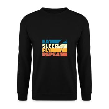 Eat Sleep Fly Repeat Retro Style - Unisex Pullover - Schwarz - Vorne - Alina (178cm) & Michal (187cm)