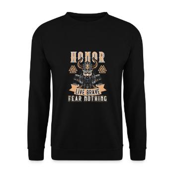 Honor Live Brave Fear Nothing Viking's Gift - Unisex Sweatshirt - black - Front - Alina (178cm) & Michal (187cm)