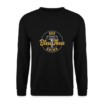 God Bless These Gains - Gym - Unisex Pullover - Schwarz - Vorne - Alina (178cm) & Michal (187cm)