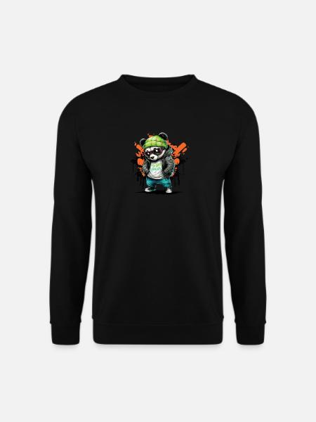 Cool Panda mit grüner Mütze Skater Style für Kids - Unisex Pullover - Schwarz