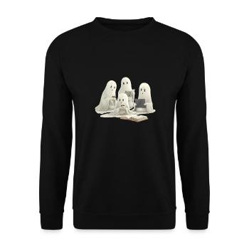 Ghost Family Books, Coffee, and Cozy Moments - Unisex Pullover - Schwarz - Vorne - Alina (178cm) & Michal (187cm)
