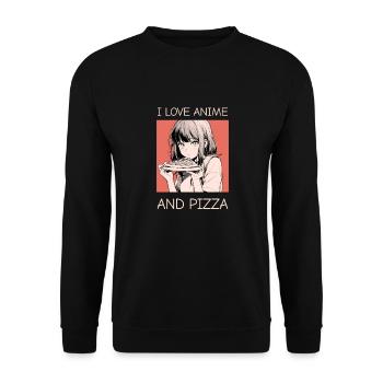 I Love Anime and Pizza - Manga Style - Unisex Sweatshirt - black - Front - Alina (178cm) & Michal (187cm)