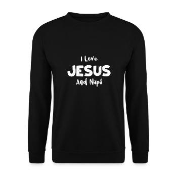 I Love Jesus And Naps - Jesus - Unisex Pullover - Schwarz - Vorne - Alina (178cm) & Michal (187cm)