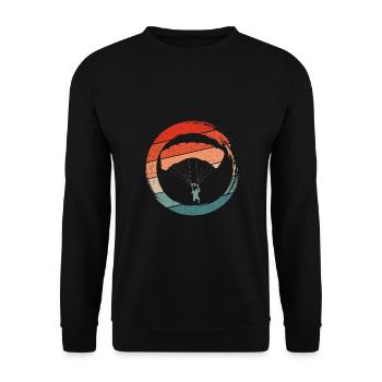 Retro Graphic Paragliding Paraglider Parachute Sky - Unisex Pullover - Schwarz - Vorne - Alina (178cm) & Michal (187cm)