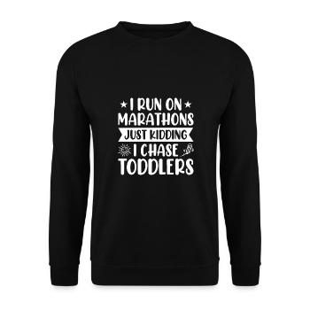I Run Marathons Just Kidding I Chase Toddlers Baby - Unisex Pullover - Schwarz - Vorne - Alina (178cm) & Michal (187cm)
