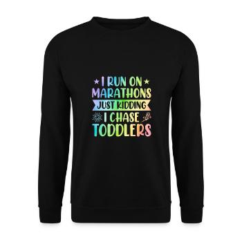 I Run Marathons Just Kidding I Chase Toddlers Baby - Unisex Pullover - Schwarz - Vorne - Alina (178cm) & Michal (187cm)