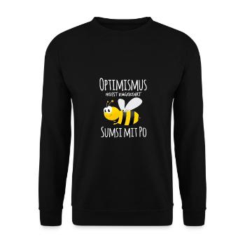 Optimismus heißt umgekehrt Sumsi mit Po - Unisex Pullover - Schwarz - Vorne - Alina (178cm) & Michal (187cm)