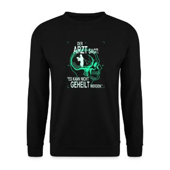Der Arzt sagt... Hornussen - Unisex Pullover - Schwarz - Vorne - Alina (178cm) & Michal (187cm)