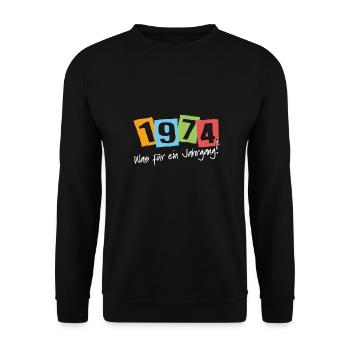 Geburtstag 1974 was für ein Jahrgang geboren 1974 - Unisex Pullover - Schwarz - Vorne - Alina (178cm) & Michal (187cm)