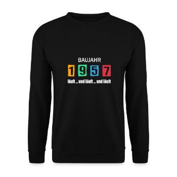 Baujahr 1957 - läuft und läuft und läuft - Unisex Pullover - Schwarz - Vorne - Alina (178cm) & Michal (187cm)
