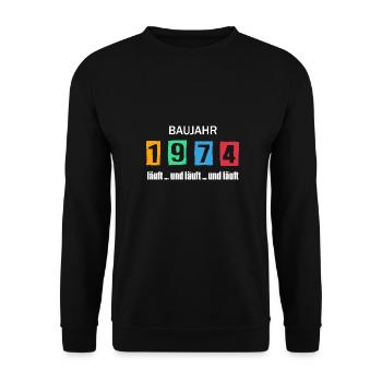 Baujahr 1974 - läuft und läuft und läuft - Unisex Pullover - Schwarz - Vorne - Alina (178cm) & Michal (187cm)