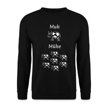 A cow does muh, many cows make trouble - Unisex Sweatshirt - black - Front - Alina (178cm) & Michal (187cm)